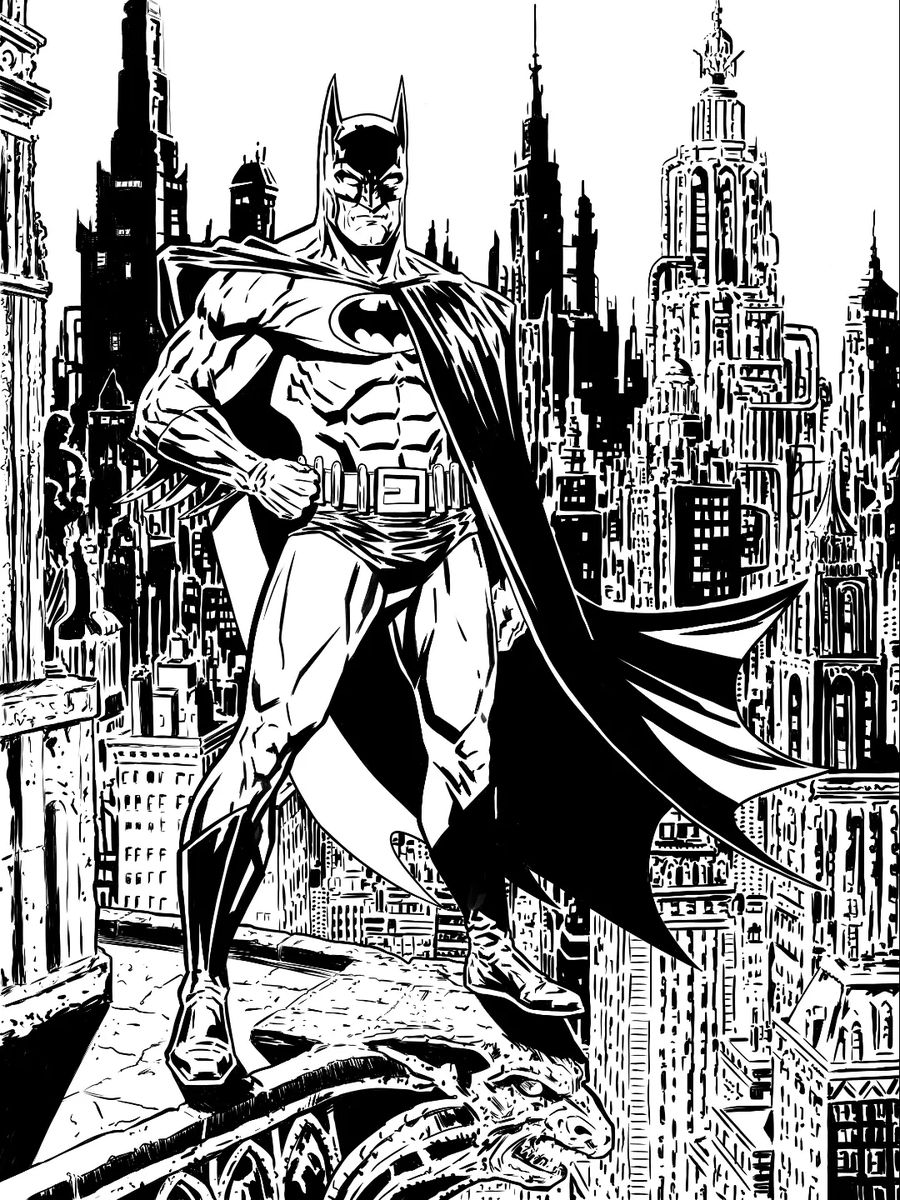 Ilustração em preto e branco do Batman desenhada por Luis Maximus para o Batman Day
